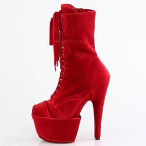 Velvet Platform High Heel Lace Up Ankle Boots
